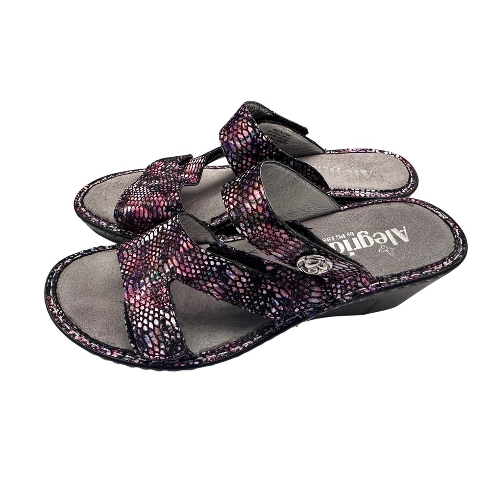 Alegria PG Lite Womens Snakeskin Leather Wedge Pink Sandals Sz 38 8/8.5 Comfort - Picture 2 of 7